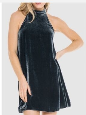 Bella Dahl Velvet High Neck Sleeveless Mini Dress In Glacier Size Medium